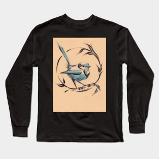 Little Blue Bird:   Sumi-e painting on vintage watercolor paper Long Sleeve T-Shirt